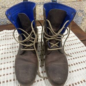 Men's Brown Leather Boots with Blue Lining